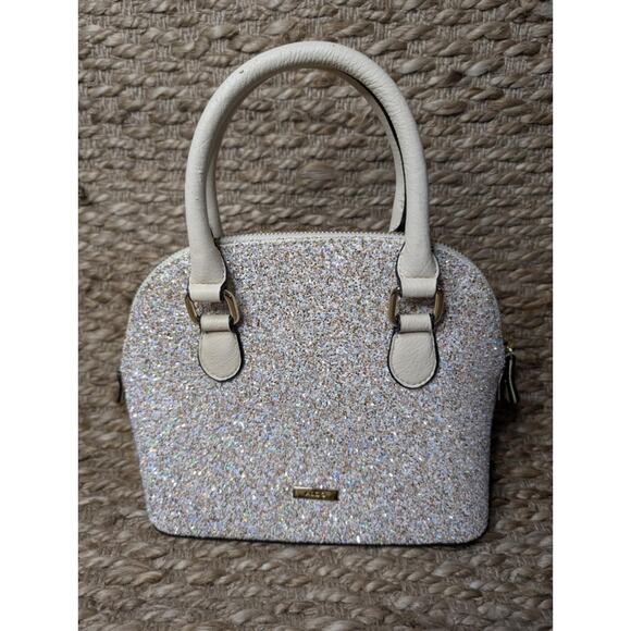 Aldo Cream & Gold Glitter Sparkly Handbag Purse With Lock And Key - Picture 7 of 12